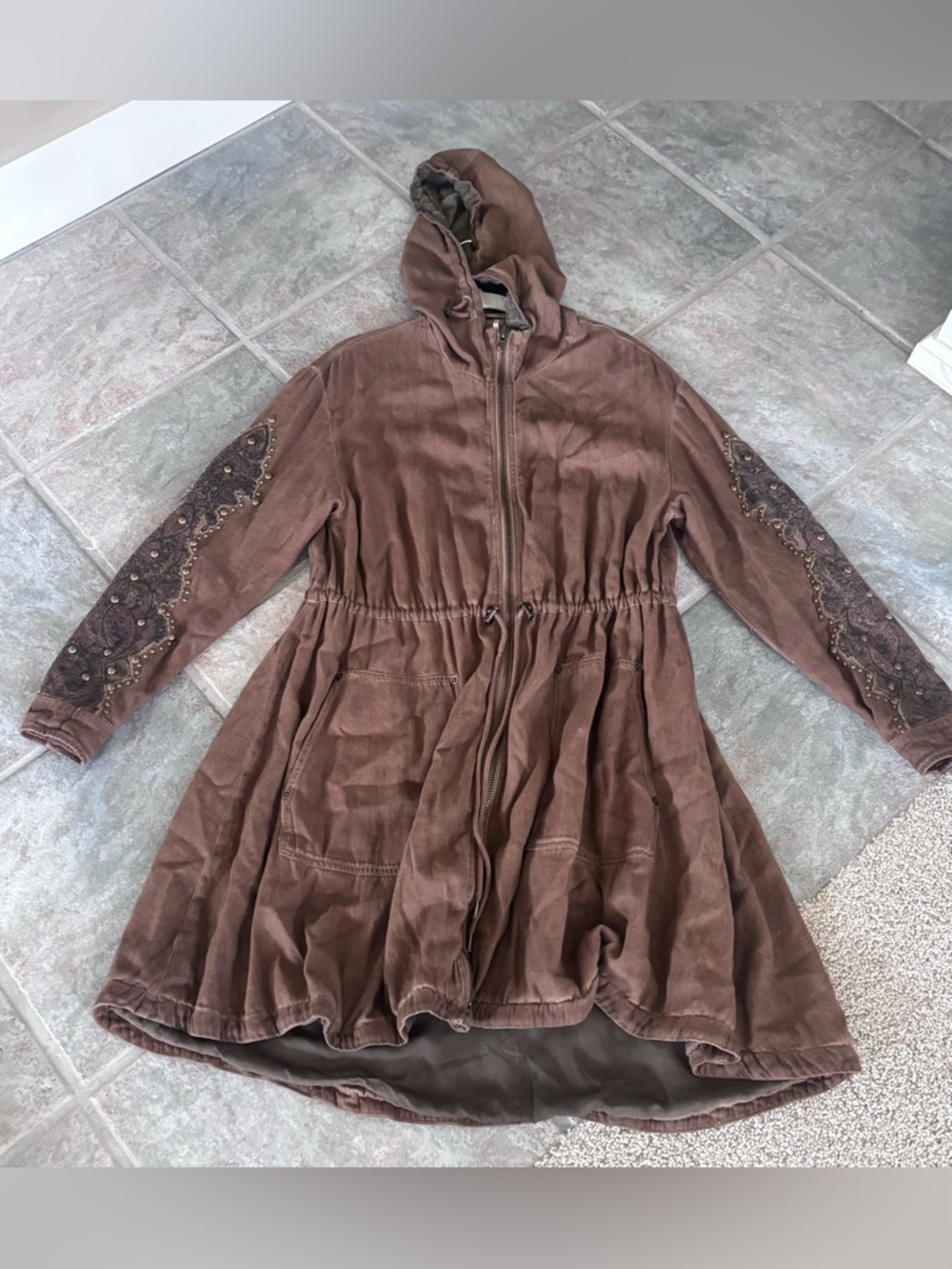 Free People Brown Utility Jacket with Studded Embroidered Sleeves✨ - Picture 4 of 8